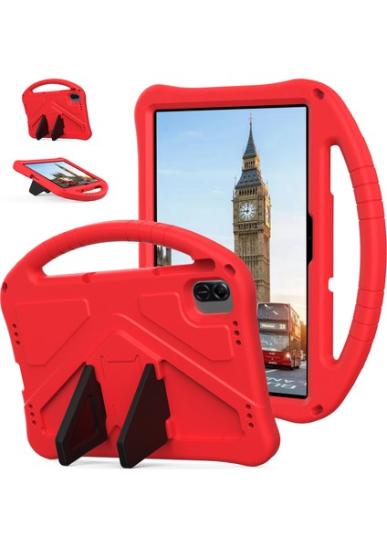 Honor Pad X8A/INFINIX Xpad Kılıf Eva Tablet Kapak Saplı Kickstand Çocuk Dostu-Kırmızı (Yurt Dışından)