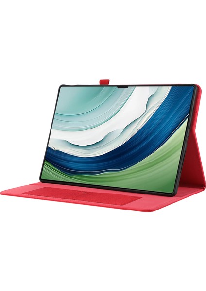 Huawei Matepad Pro 12.2(2024)DERI Kılıf Kart Tutucu Kumaş Doku Tablet Standı Kapak-Kırmızı (Yurt Dışından)