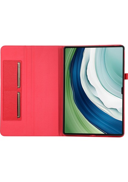 Huawei Matepad Pro 12.2(2024)DERI Kılıf Kart Tutucu Kumaş Doku Tablet Standı Kapak-Kırmızı (Yurt Dışından)