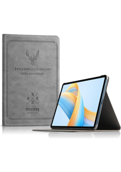 Honor Pad V8 Geyik Desenli Tablet Kılıfı Pu Deri + Pc Standı Kapağı-Gri (Yurt Dışından)