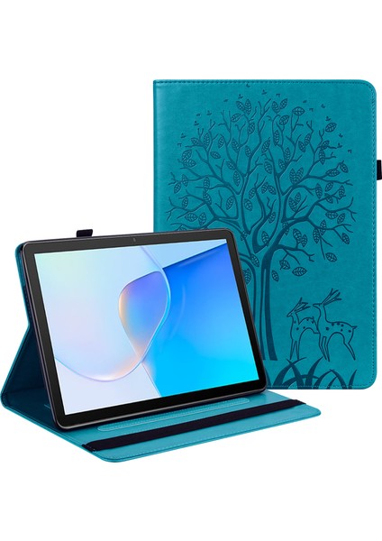 Huawei Matepad Se Için 10.4 Inç Darbeye Dayanıklı Kılıf Ağaç Geyik Baskılı Stand Deri Kapak Kart Yuvaları Ile-Mavi (Yurt Dışından)