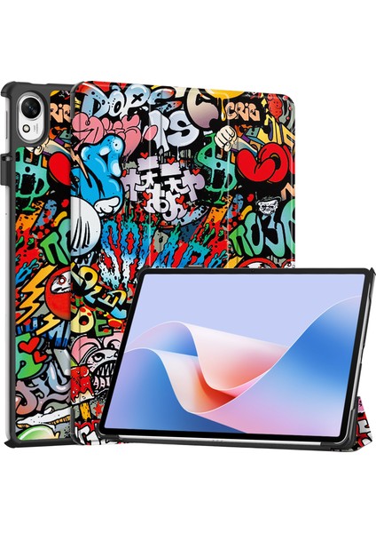 Huawei Matepad 11.5 S Kılıf Için Üç Katlı Stand Desen Baskı Deri Tablet Kapak ile Otomatik Uyandırma/uyku Grafiti (Yurt Dışından)
