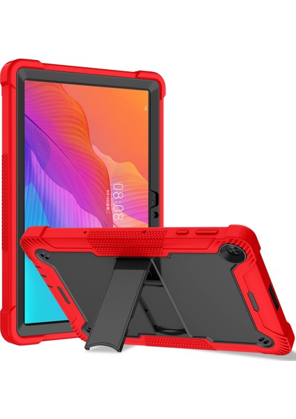 Huawei Matepad T 10S 10.1 Inç/t 10 9.7 Inç Darbeye Dayanıklı Tablet Kabuk Kickstand Silikon + Pc Toz Geçirmez Kapak Kılıf-Kırmızı + Siyah (Yurt Dışından)