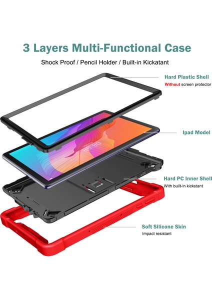 Huawei Matepad T 10S 10.1 Inç/t 10 9.7 Inç Darbeye Dayanıklı Tablet Kabuk Kickstand Silikon + Pc Toz Geçirmez Kapak Kılıf-Kırmızı + Siyah (Yurt Dışından) fiyatları