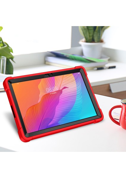 Huawei Matepad T 10S 10.1 Inç/t 10 9.7 Inç Darbeye Dayanıklı Tablet Kabuk Kickstand Silikon + Pc Toz Geçirmez Kapak Kılıf-Kırmızı + Siyah (Yurt Dışından) modelleri