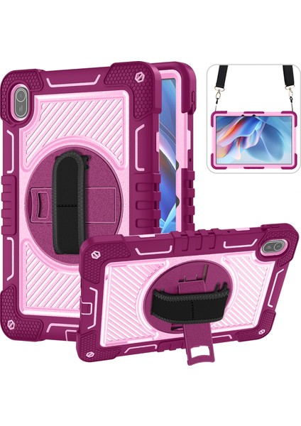 Huawei Matepad Se 11 2024 Için Tablet Kılıfı Silikon + Pc Darbeye Dayanıklı Kapak ile Kickstand Omuz Askısı-Gül Kırmızı + Pembe (Yurt Dışından)