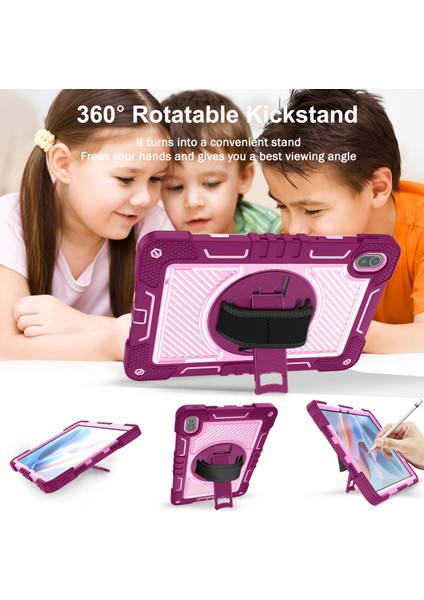 Huawei Matepad Se 11 2024 Için Tablet Kılıfı Silikon + Pc Darbeye Dayanıklı Kapak ile Kickstand Omuz Askısı-Gül Kırmızı + Pembe (Yurt Dışından) fırsatları