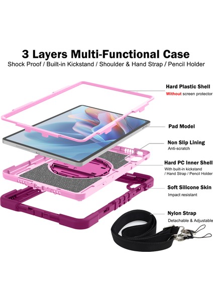 Huawei Matepad Se 11 2024 Için Tablet Kılıfı Silikon + Pc Darbeye Dayanıklı Kapak ile Kickstand Omuz Askısı-Gül Kırmızı + Pembe (Yurt Dışından) indirimleri