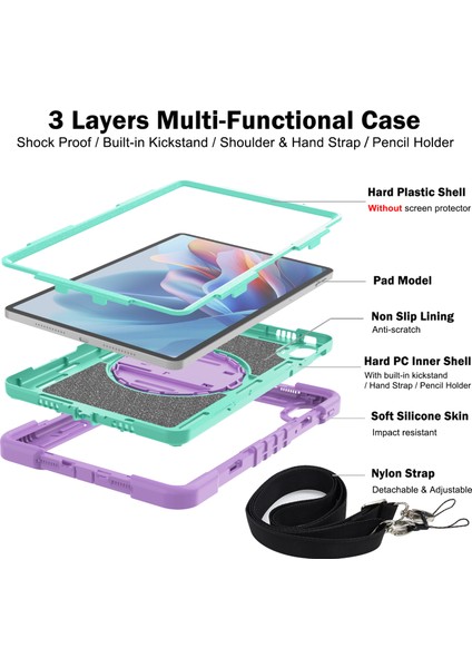 Huawei Matepad Se 11 2024 Için Tablet Kılıfı Silikon + Pc Darbeye Dayanıklı Kapak ile Kickstand Omuz Askısı-Mor + Nane Yeşili (Yurt Dışından)