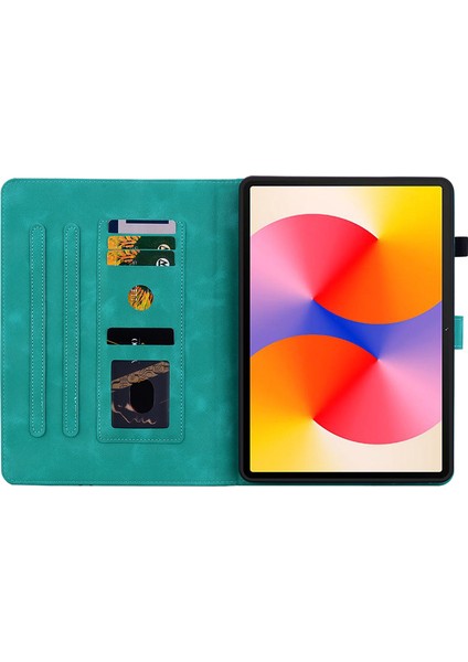 Huawei Matepad Se 11 Kılıf Zambak Çiçeği Baskılı Deri Tablet Kılıfı Kart Yuvalı-Yeşil (Yurt Dışından)