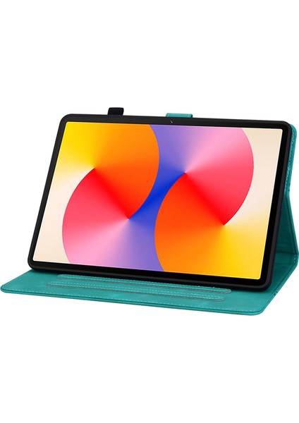 Huawei Matepad Se 11 Kılıf Zambak Çiçeği Baskılı Deri Tablet Kılıfı Kart Yuvalı-Yeşil (Yurt Dışından)