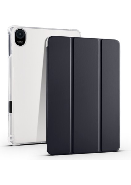 Honor Pad 8 Için Üç Katlı Standı Tablet Kılıfı ile Kalem Tutucu Pu Deri Şeffaf Tpu Arka Kapak, Otomatik Uyandırma/uyku-Siyah (Yurt Dışından)