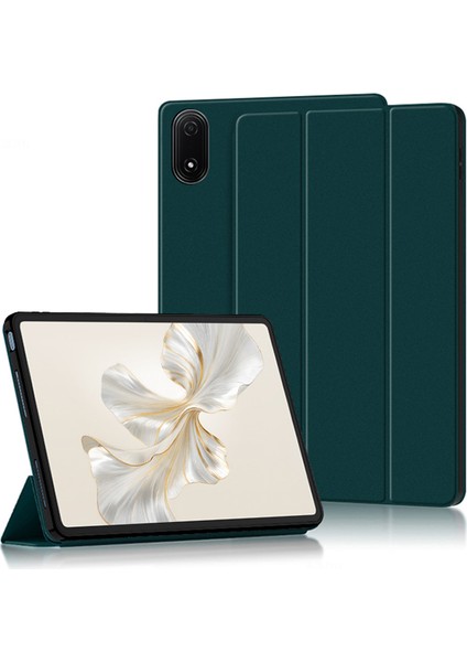 Honor Pad 9 Pro Kılıf Pu Deri Tpu Geri Tam Koruma Üç Katlı Stand Tablet Kapak-Siyahımsı Yeşil (Yurt Dışından)