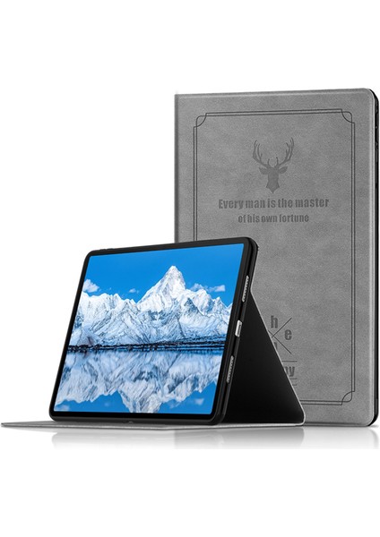Huawei Qingyun C7 Için Geyik Desenli Tablet Kılıf Pu Deri + Tpu Yumuşak Kavrama Darbeye Dayanıklı Stand Kapağı-Gri (Yurt Dışından)