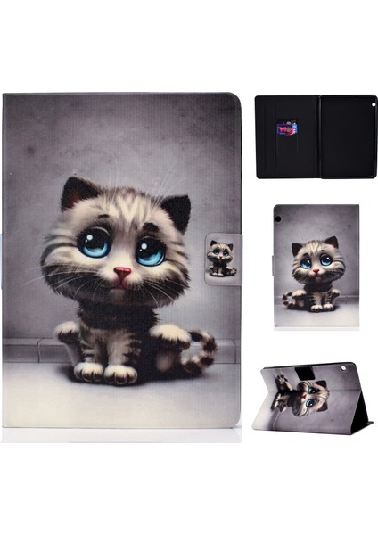 Darbeye Dayanıklı Desen Baskı Kartı Yuvası Pu Deri Tablet Kılıfı Huawei Mediapad T5 10-Cat Mavi Gözlü (Yurt Dışından)