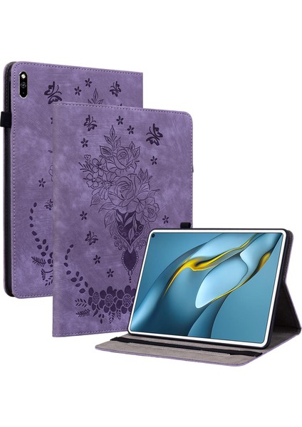 Huawei Matepad Pro 10.8(2021)BASKILI Stand Pu Deri Tablet Kapak Koruyucu Kılıf-Mor Için (Yurt Dışından)