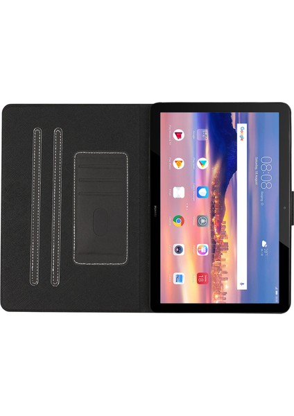 Huawei Mediapad T5 10.1-Siyah Için Kart Tutuculu Pu Deri Tablet Kılıfı (Yurt Dışından)