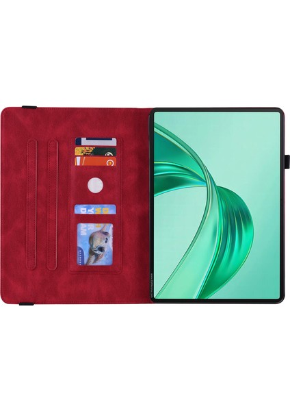 Honor Pad X8A Kılıf Çiçek Baskılı Pu Deri Tablet Kılıfı, Kart Yuvalı-Kırmızı (Yurt Dışından) fiyatları
