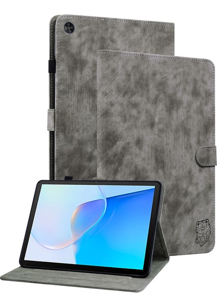 Huawei Matepad Se Için 10.4 Inç Baskılı Sevimli Kaplan Deseni Pu Deri Standı Kılıf Kart Tutucu Tasarım Flip Tablet Kapak-Gri (Yurt Dışından)