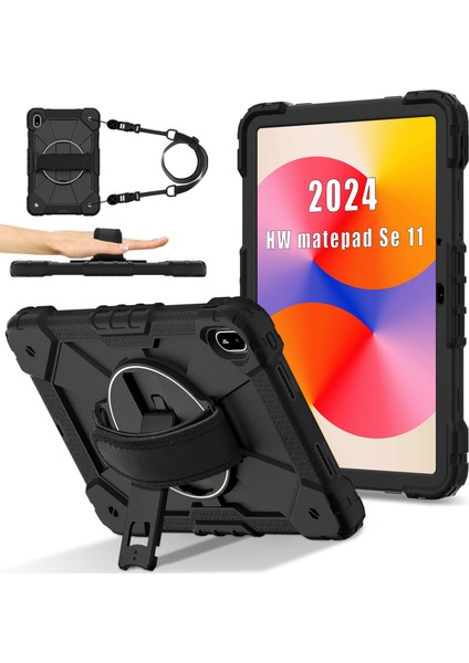 Huawei Matepad Se 11 Için Kılıf Kickstand Silikon + Omuz Askılı Pc Tablet Kılıfı-Siyah/siyah (Yurt Dışından)