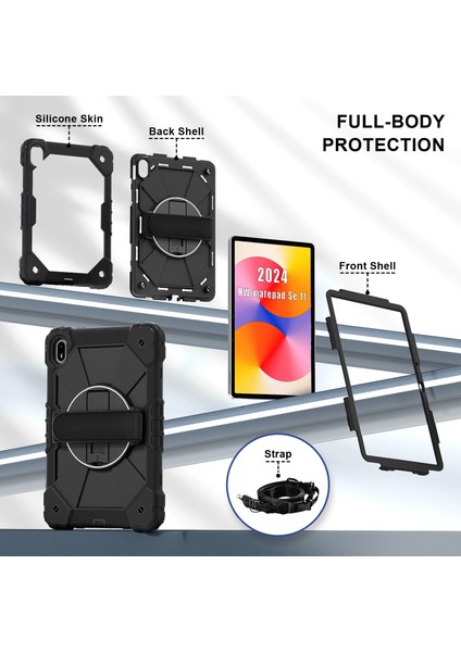 Huawei Matepad Se 11 Için Kılıf Kickstand Silikon + Omuz Askılı Pc Tablet Kılıfı-Siyah/siyah (Yurt Dışından) fiyatları