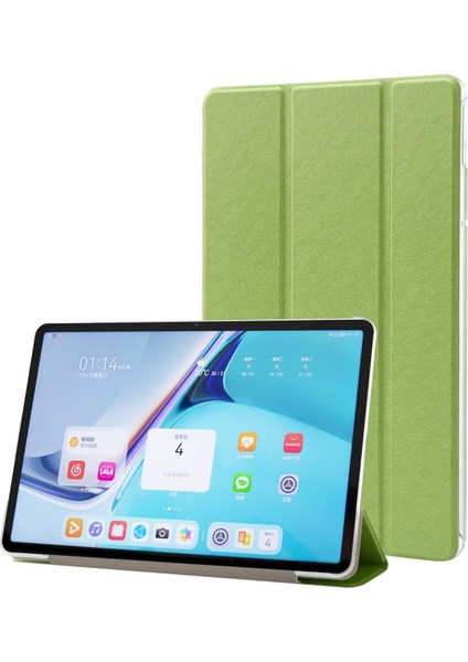 Huawei Matepad Pro 11(2022)İPEK Doku Koruyucu Kılıf Pu Deri Üç Katlı Stand Folyo Kapak-Yeşil (Yurt Dışından)