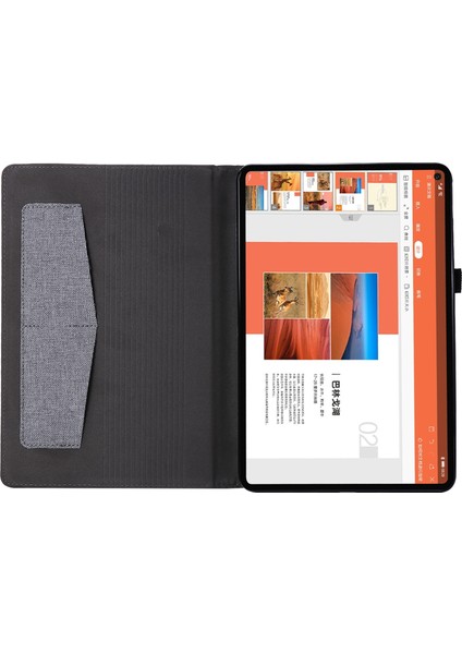 Huawei Matepad Se 11 Için Deri Kılıf Kart Tutucu Kumaş Doku Tablet Standı Kapak-Gri (Yurt Dışından)