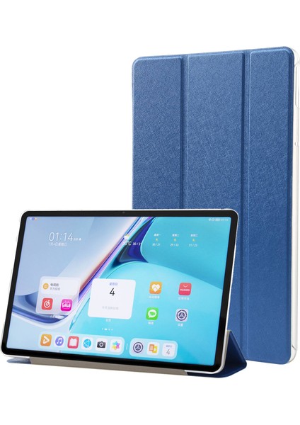 Huawei Matepad Pro 11(2022)İPEK Doku Koruyucu Kılıf Pu Deri Üç Katlı Stand Folyo Kapak-Mavi (Yurt Dışından)