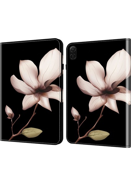 Honor Pad X8A Kılıf Desenli Baskılı Deri Tablet Kılıfı Kart Yuvalı-Pembe Çiçek (Yurt Dışından)