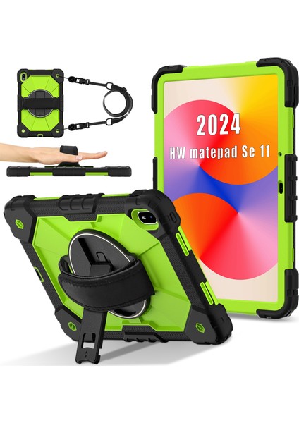 Huawei Matepad Se 11 Için Kılıf Kickstand Silikon + Omuz Askılı Pc Tablet Kılıfı-Siyah/sarı Yeşil (Yurt Dışından)