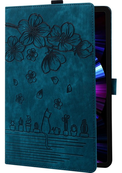 Honor Pad X8A Kılıf Çevirme Standı Deri Tablet Kapak Kiraz Çiçeği Kedi Baskılı-Mavi (Yurt Dışından) fırsatları