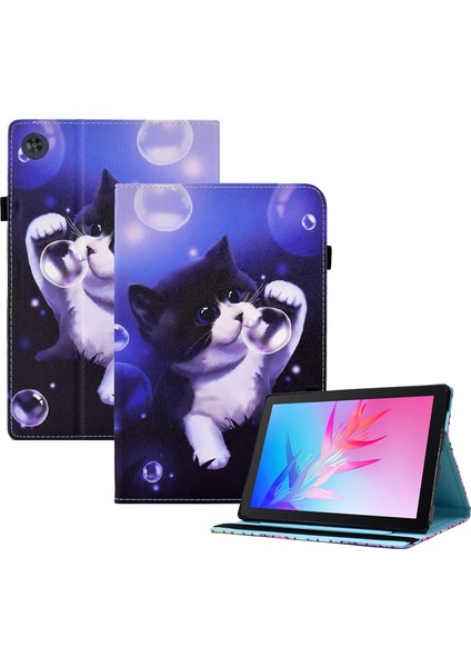 Desen Baskı Tablet Standı Kılıf Huawei Matepad T 10 S 10.1 Inç/matepad T 10 9.7 Inç Anti-Damla Kapak Elastik Bant-Kabarcık ve Kedi (Yurt Dışından)