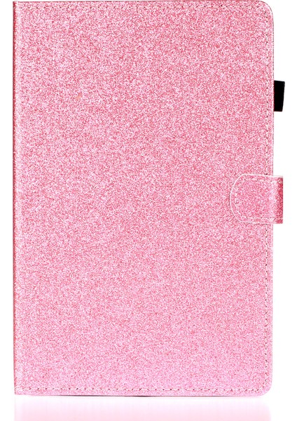 Huawei Mediapad M5 Lite 10-Pembe Için Kart Yuvalı Simli Toz Parlak Deri Akıllı Kılıf (Yurt Dışından)