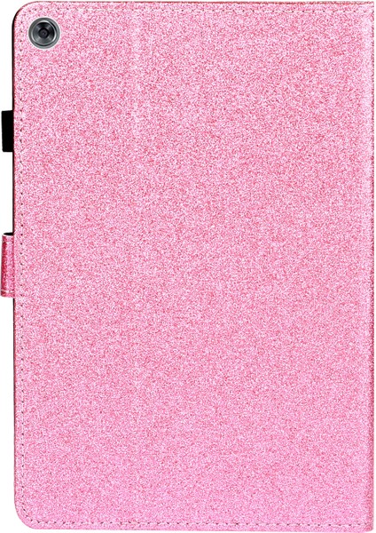Huawei Mediapad M5 Lite 10-Pembe Için Kart Yuvalı Simli Toz Parlak Deri Akıllı Kılıf (Yurt Dışından)