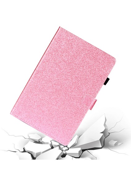 Huawei Mediapad M5 Lite 10-Pembe Için Kart Yuvalı Simli Toz Parlak Deri Akıllı Kılıf (Yurt Dışından)