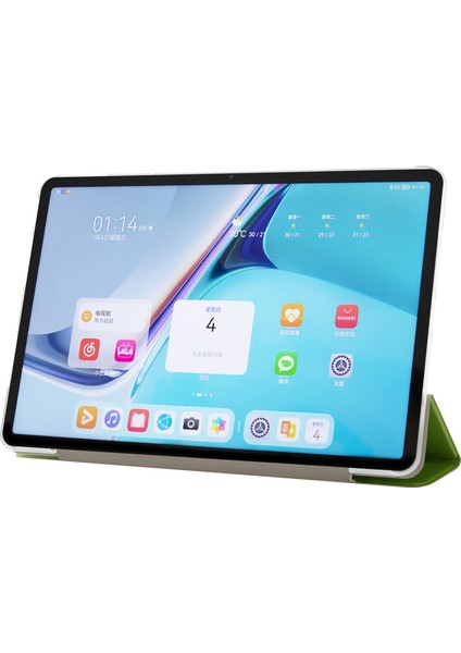 Huawei Matepad Pro 11(2022)İPEK Doku Koruyucu Kılıf Pu Deri Üç Katlı Stand Folyo Kapak-Yeşil (Yurt Dışından)