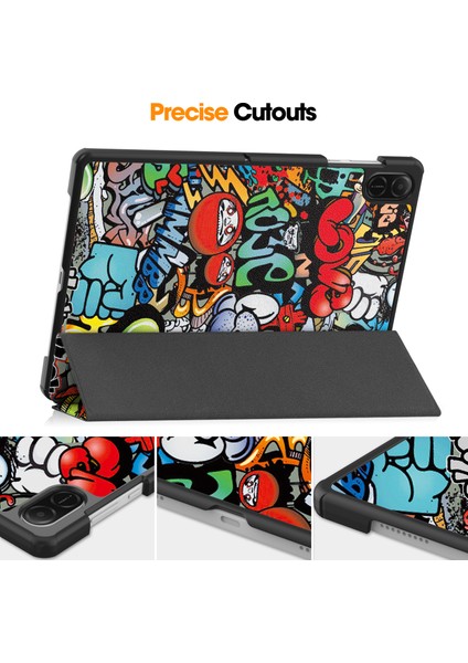 Honor Pad X8A Kılıf Desenli Baskı Deri Standlı Tablet Kapağı-Grafiti (Yurt Dışından)