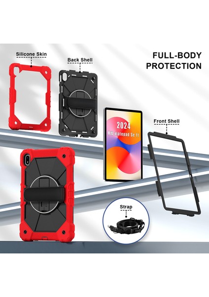 Huawei Matepad Se 11 Kılıf Kickstand Silikon+Pc Tablet Kılıfı - Omuz Askılı-Kırmızı/siyah (Yurt Dışından) fiyatları