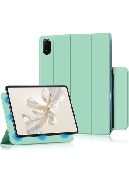 Honor Pad 9 Pro Tablet Kılıfı Için Manyetik Üç Katlı Stand Pu Deri + Tpu Kapak-Yeşil (Yurt Dışından)