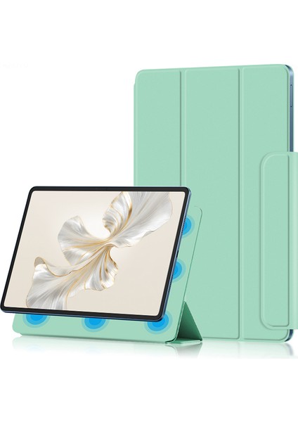 Honor Pad 9 Pro Tablet Kılıfı Için Manyetik Üç Katlı Stand Pu Deri + Tpu Kapak-Yeşil (Yurt Dışından)