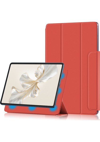 Honor Pad 9 Pro Tablet Kılıfı Için Manyetik Üç Katlı Stand Pu Deri + Tpu Kapak-Kırmızı (Yurt Dışından)