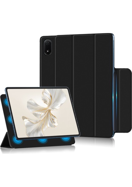 Honor Pad 9 Pro Tablet Kılıfı Için Manyetik Üç Katlı Stand Pu Deri + Tpu Kapak-Siyah (Yurt Dışından)