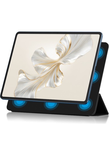 Honor Pad 9 Pro Tablet Kılıfı Için Manyetik Üç Katlı Stand Pu Deri + Tpu Kapak-Siyah (Yurt Dışından)