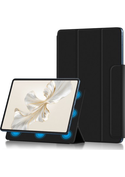 Honor Pad 9 Pro Tablet Kılıfı Için Manyetik Üç Katlı Stand Pu Deri + Tpu Kapak-Siyah (Yurt Dışından)