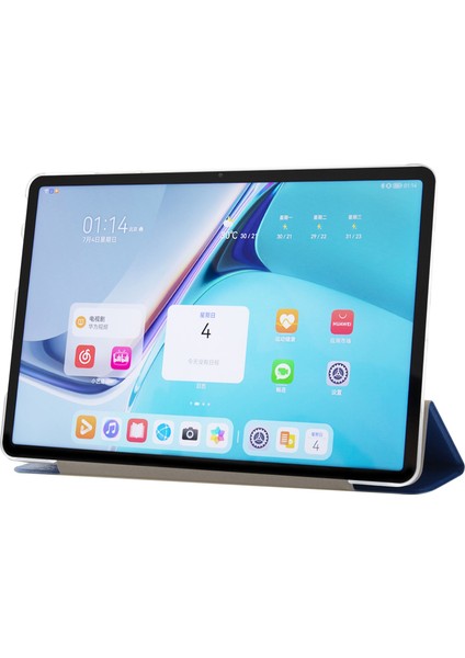 Huawei Matepad Pro 11(2022)İPEK Doku Koruyucu Kılıf Pu Deri Üç Katlı Stand Folyo Kapak-Mavi (Yurt Dışından)