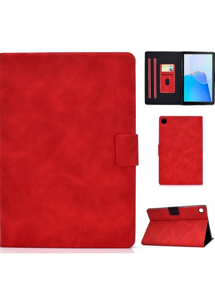 Huawei Matepad Se Için 10.4-Inç A7 Sığır Derisi Doku Tablet Kılıfı Pu Deri Standı Kart Yuvası Kapak-Kırmızı (Yurt Dışından)