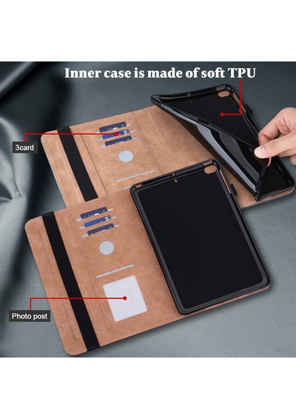 Huawei Mediapad T5 10.1-Blue Için Kart Tutuculu Dikiş Hattı Tasarımı Deri Tablet Standı Kapağı (Yurt Dışından) modelleri