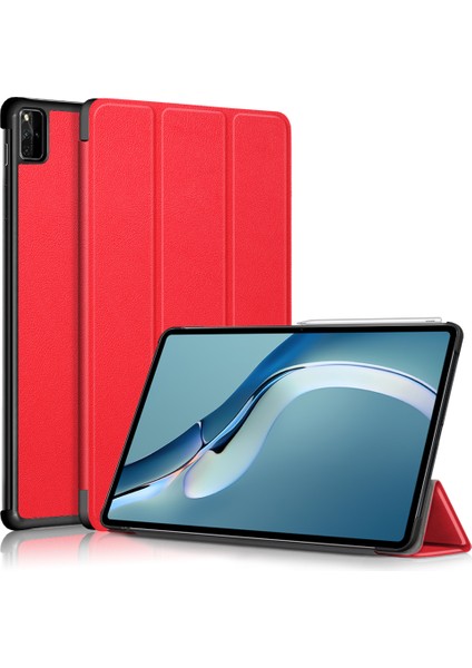 Huawei Matepad Pro 12.6(2021)-KIRMIZI Için Premium Pu Deri Üç Katlı Çevirme Tasarımı Otomatik Uyandırma/uyku Özellikli Hafif Akıllı Stand Kapağı (Yurt Dışından)