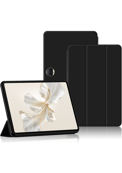 Honor Pad 9 Için Pu Deri Kılıf Darbeye Dayanıklı Üç Katlı Stand Tablet Kapağı-Siyah (Yurt Dışından)