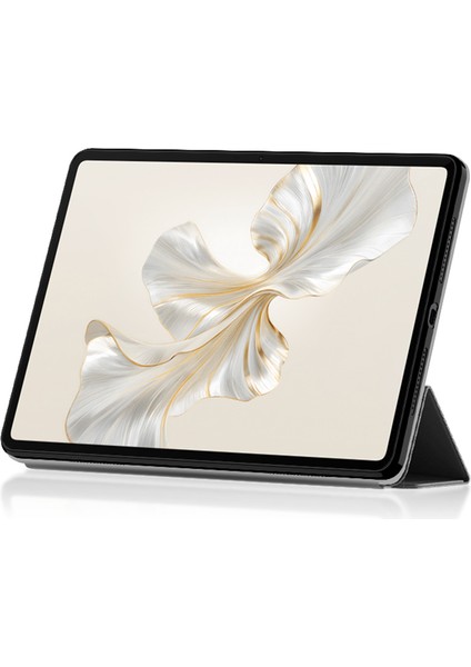 Honor Pad 9 Için Pu Deri Kılıf Darbeye Dayanıklı Üç Katlı Stand Tablet Kapak-Gri (Yurt Dışından)